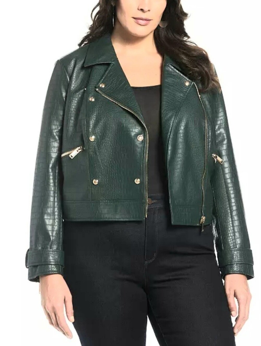 Ella Rafaella NWT 3X Envy Green Faux Croc Vegan Leather Moto Jacket P2P 28